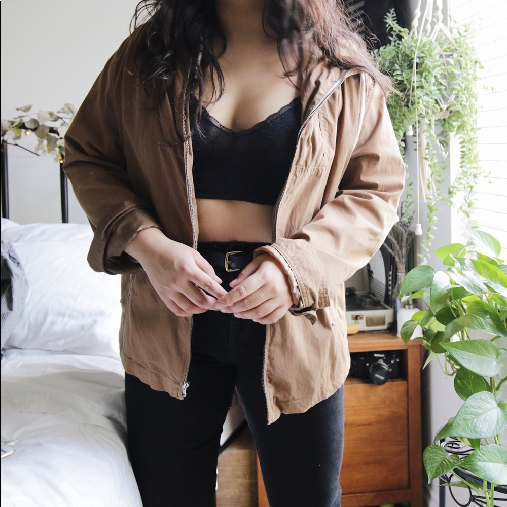 Tan colored wind breaker